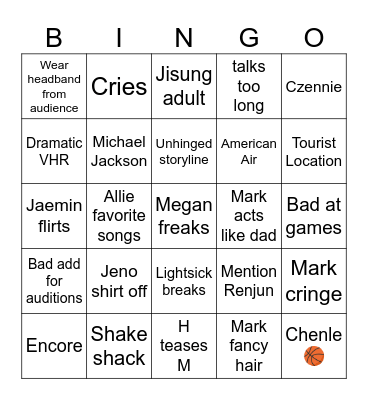 Dream Concert Bingo Card