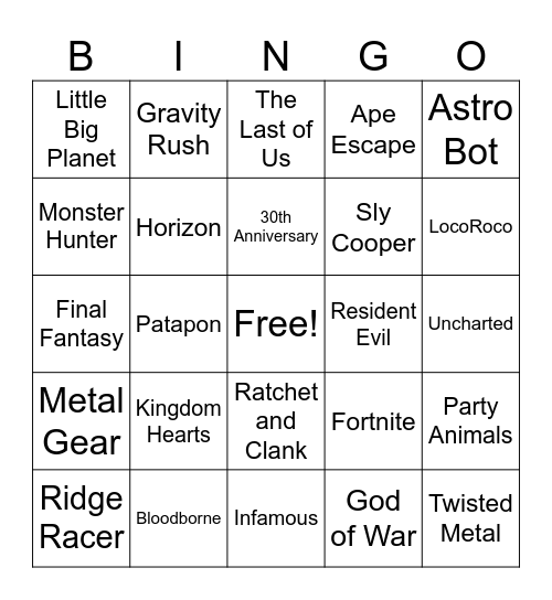 Playstation State of Play 9/24/2024 Bingo Card