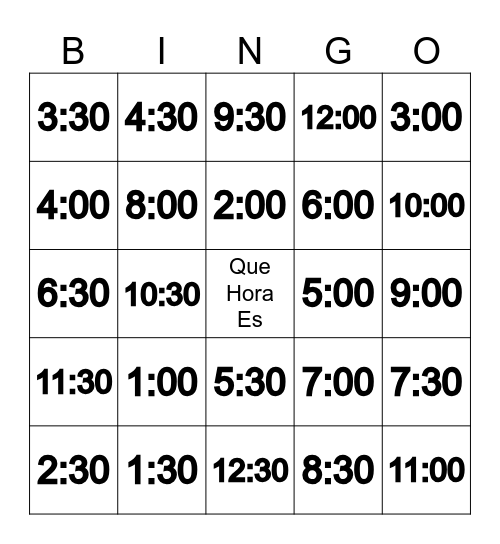 Que Hora Es Bingo Card