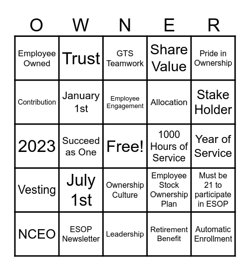 ESOP BINGO Card