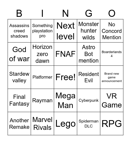 Untitled Bingo Card
