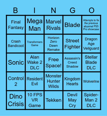 State of Play Bingo Card