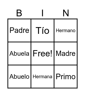 Family Bingo Card