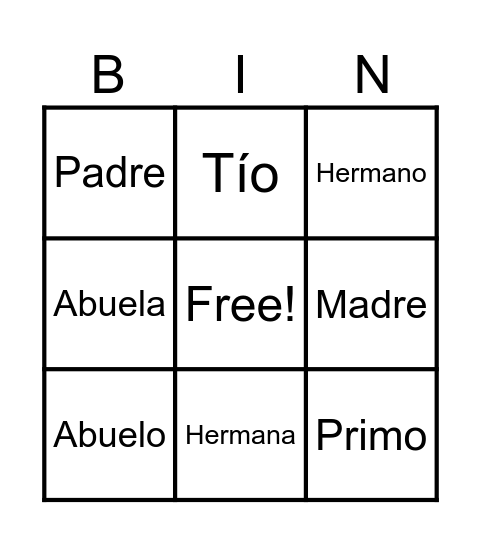 Family Bingo Card