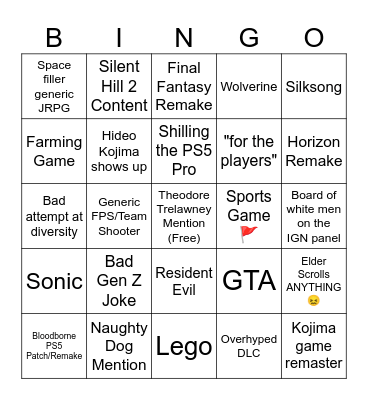 Playstation Showcase Call 24/9/2024 Bingo Card
