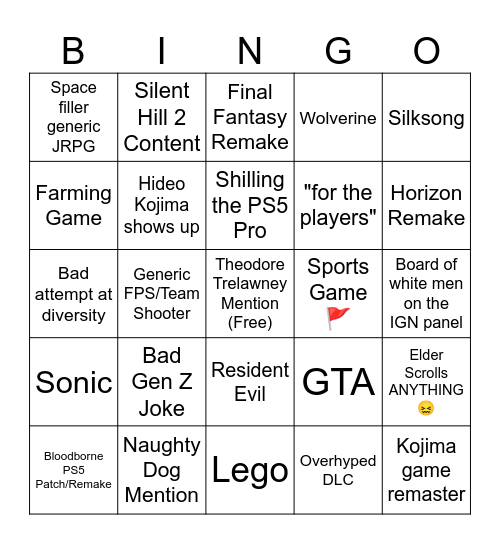 Playstation Showcase Call 24/9/2024 Bingo Card