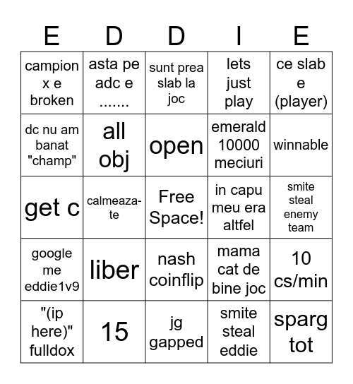 League with Eddie BINGO Card