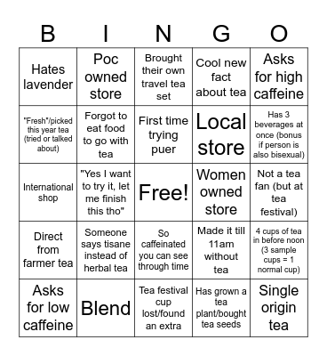 Tea festival Bingo Card