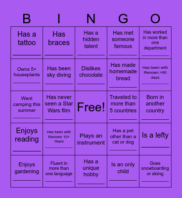 Renown Business Office Bingo Card