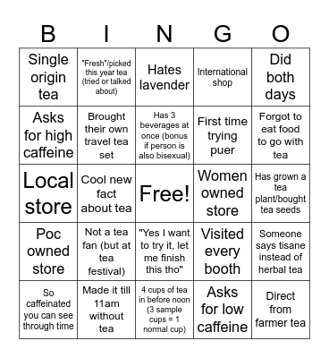 Tea festival Bingo Card