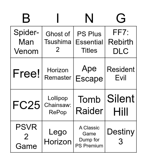 Tobo Bingo Card