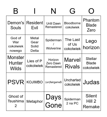 State of Play Bingo Card