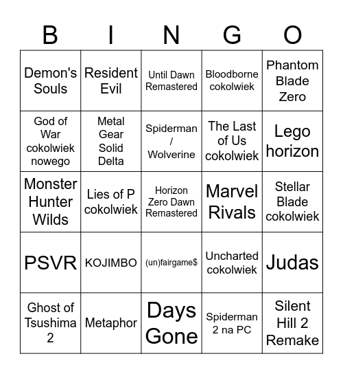 State of Play Bingo Card