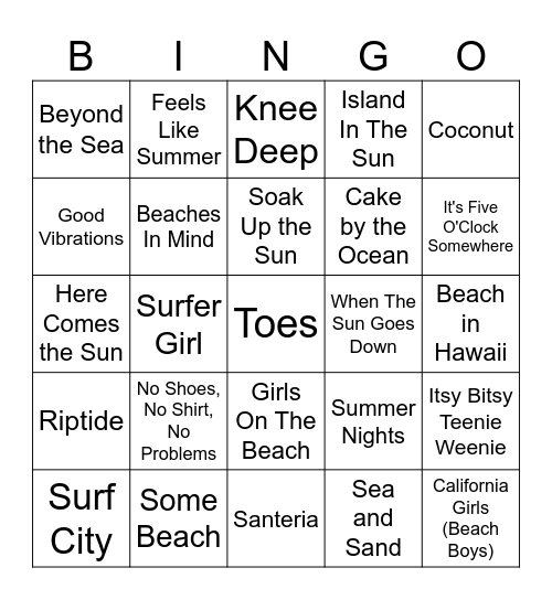 Beach Vibes Bingo Card