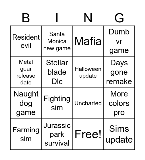 Playstation State of Play Bingo Card