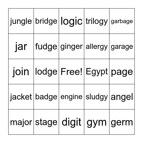 /J/ Sound Bingo Card