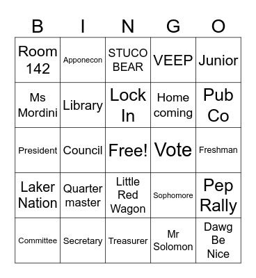STUCO BINGO!!! Bingo Card