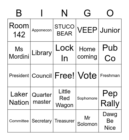 STUCO BINGO!!! Bingo Card