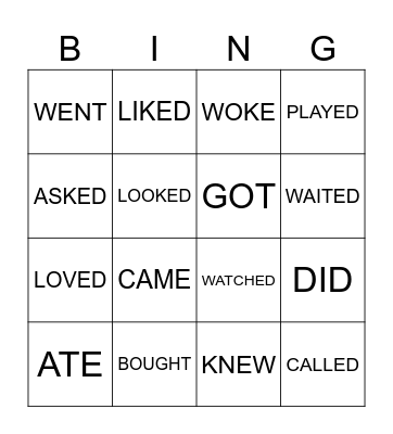 Verbs in Past Bingo Card