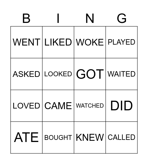 Verbs in Past Bingo Card