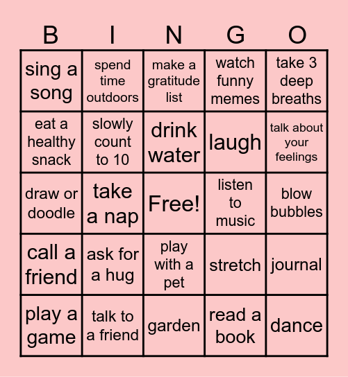 Wellness Bingo Card