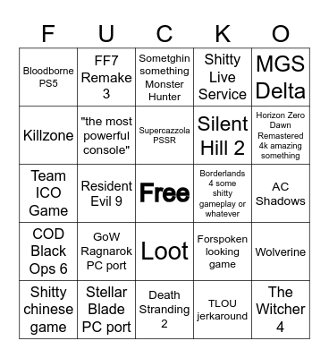 Shitty State of Play Bingo Card