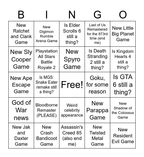 State of Play Bingo Card