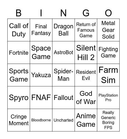 AHHHH Bingo Card