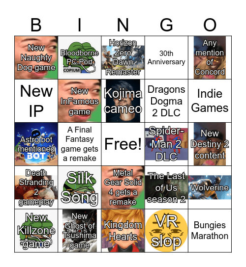 Playstation State of Play! Bingo Card