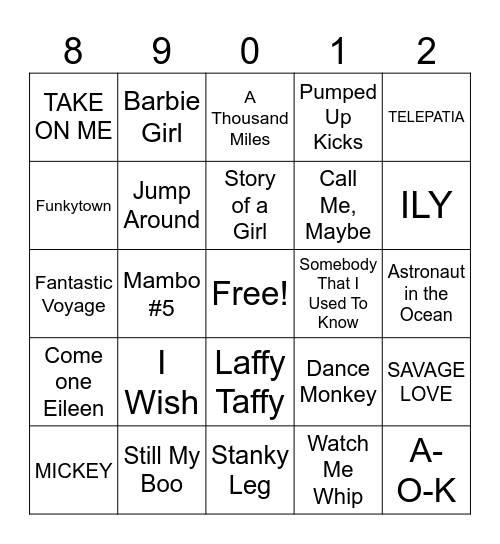 One Hit Wonders Bingo Card