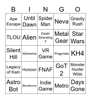 State of Play Bingo Card