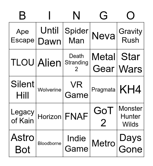 State of Play Bingo Card