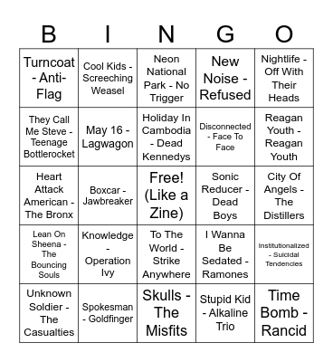 Punk Round Bingo Card