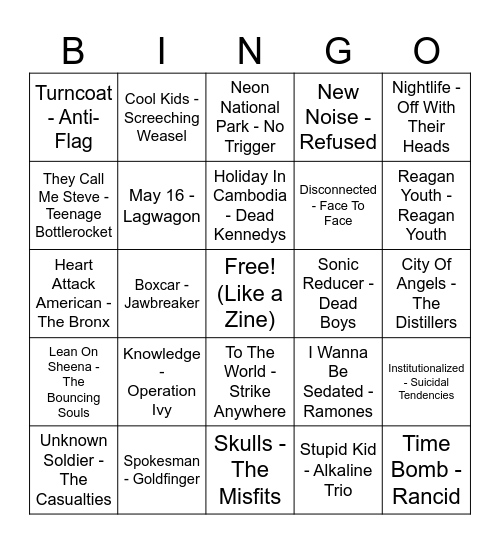 Punk Round Bingo Card