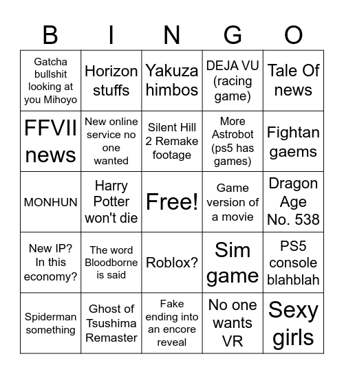 STATE OF PLAY Bingo Card