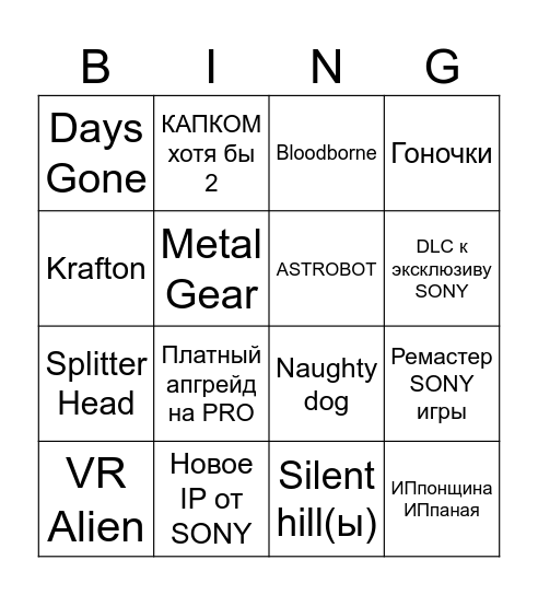 Sony State of Play Bingo Card