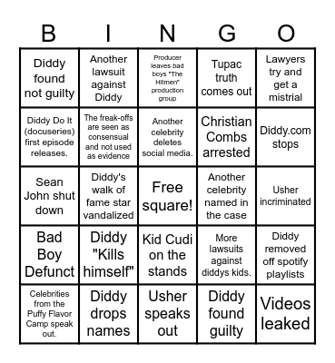 Diddler Bingo Card