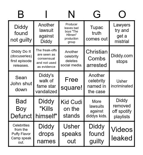 Diddler Bingo Card