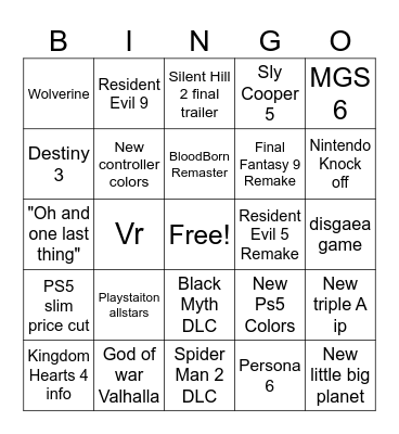 State of play 9/24 Bingo Card