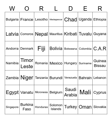 Yakko’s World Bingo Card