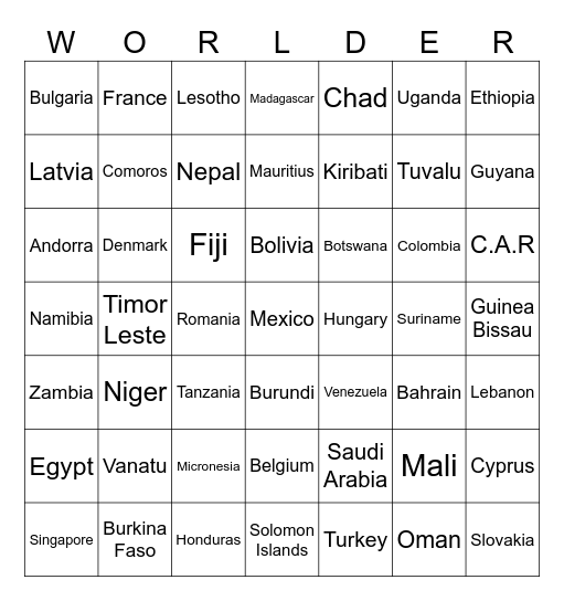 Yakko’s World Bingo Card