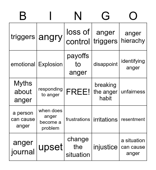 Anger Management Bingo Card