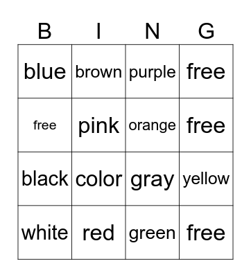 Colors Bingo Card