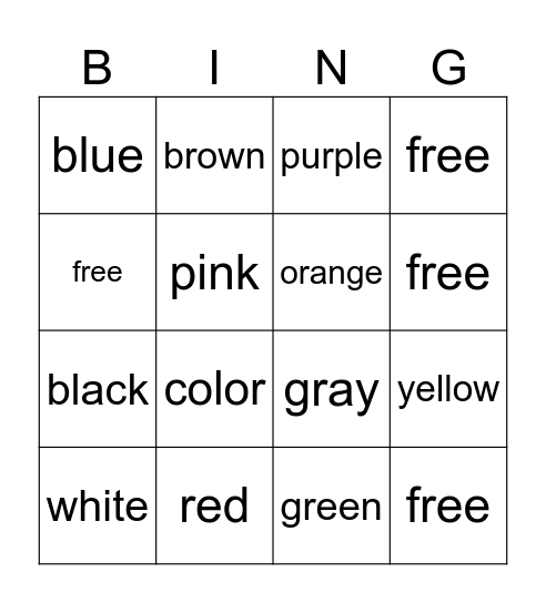 Colors Bingo Card