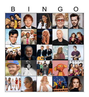 (Edit) Music Artist Pics Bingo Card