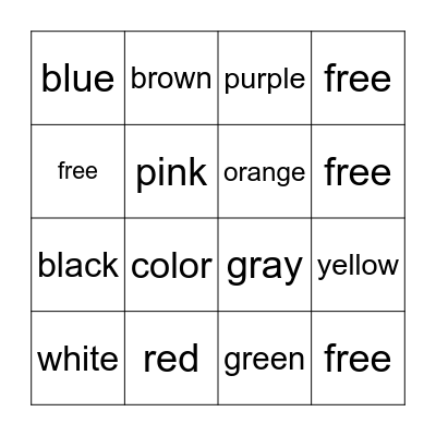 Colors Bingo Card