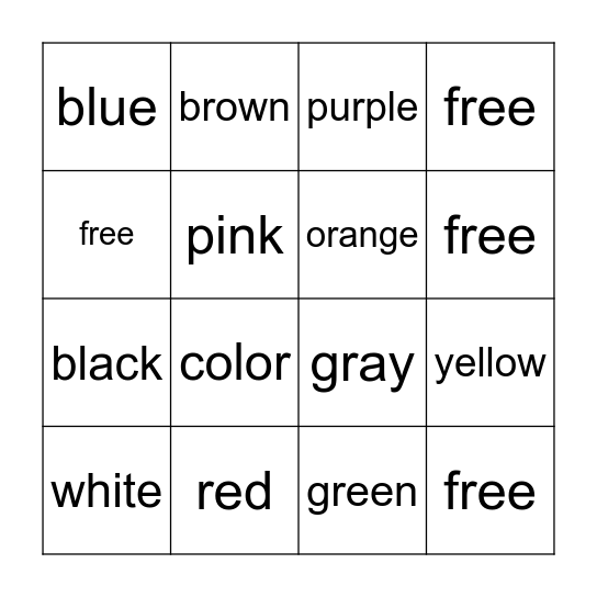 Colors Bingo Card