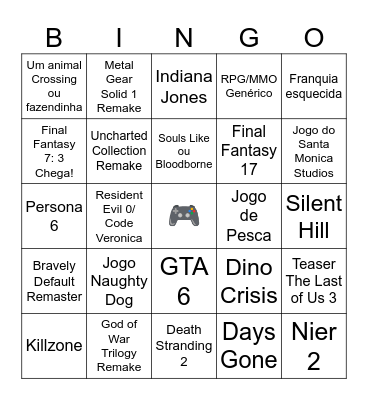 State of Play Bingo Card