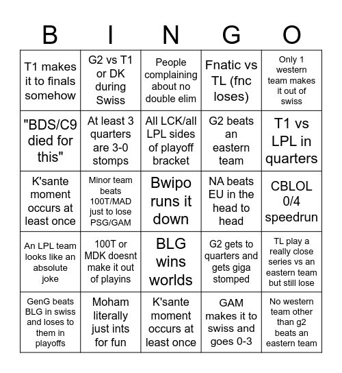 Worlds 2024 Bingo Card