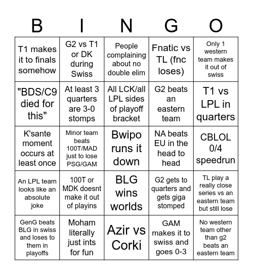 Worlds 2024 Bingo Card